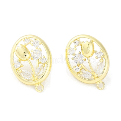 Фурнитура для серег-гвоздиков из латуни с паве из прозрачного кубического циркония KK-F875-04G-1