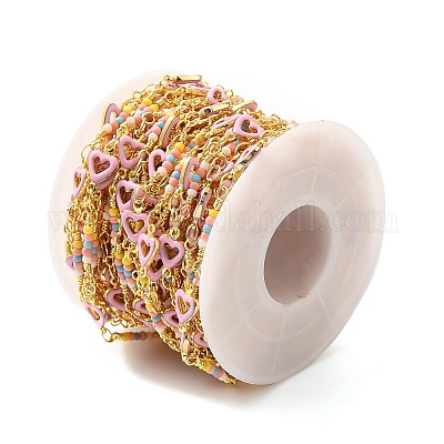 Цепочка-сердечко ручной работы из латуни с эмалью CHC-M024-25G-03-1