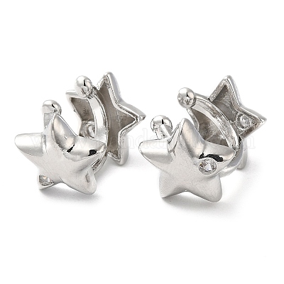 Серьги-каффы со звездами из латуни с микропаве и цирконием EJEW-E290-05P-1