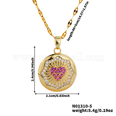 Элегантные модные латунные прозрачные и ярко-розовые кубические цирконии круглые ожерелья в форме сердца для женщин RR6975-1-1