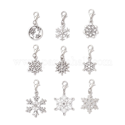 9 шт. подвесные украшения в виде рождественских снежинок из сплава HJEW-JM04451-1