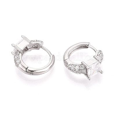 Квадратные серьги-кольца с микропаве из прозрачных кубических цирконий из латуни EJEW-T048-44P-1