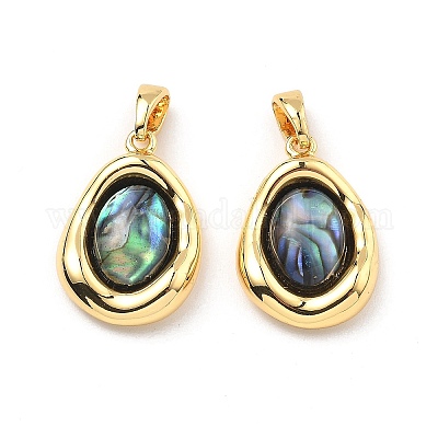 Подвески из латуни из натуральных ракушек паве KK-B129-08G-1