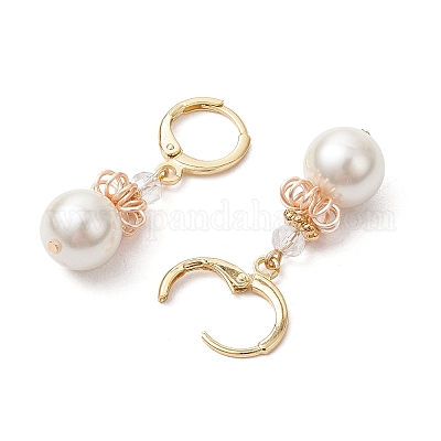 Серьги с латунной ракушкой и жемчугом EJEW-TA00616-1