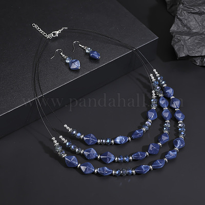 Комплект из многослойного ожерелья и серег-подвесок из сплава и смолы в форме ромба FS-WG2F3F6-02-1