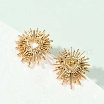 Серьги-гвоздики в форме сердца из нержавеющей стали 304 с ионным покрытием (IP) для женщин EJEW-E271-02G-1