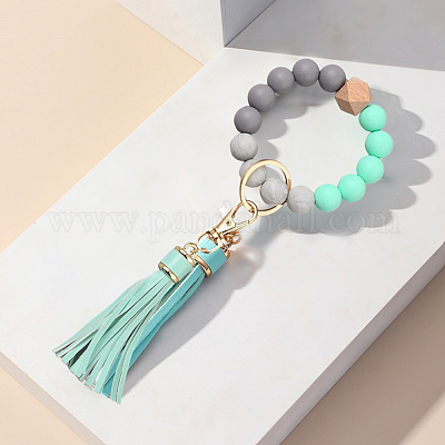 1шт силиконовый круглый брелок с бусинами на запястье AJEW-CL0001-11B-1