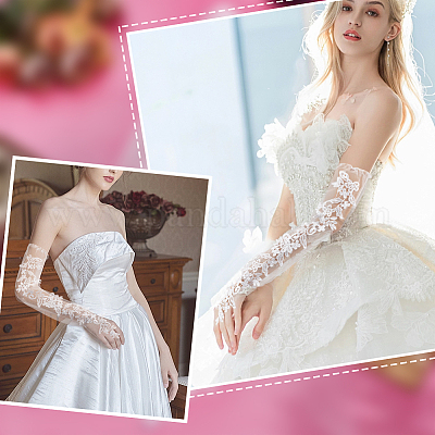 Длинные перчатки без пальцев из полиэстерового кружева с цветочным узором AJEW-WH0348-695B-1