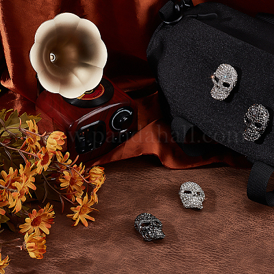 4 шт. 2-х цветные броши из цинкового сплава со стразами в виде черепа для одежды рюкзака JEWB-PH0001-38-1