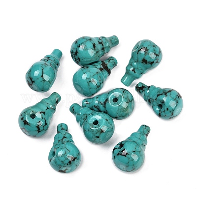 Окрашенные синтетические бирюзовые бусины гуру с 3 отверстием G-C198-01A-07-1