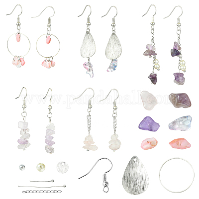 Набор висячих сережек из натуральных драгоценных камней своими руками DIY-FS0006-91-1