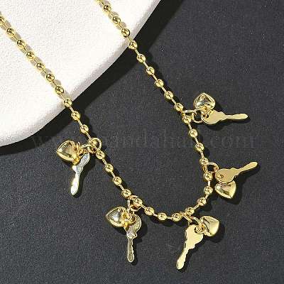 Латунные подвески-ключи и сердца NJEW-G183-08G-1