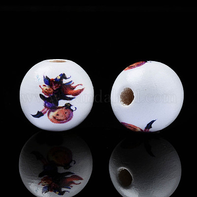 Бусины из натурального дерева с принтом на Хэллоуин WOOD-S057-084-1