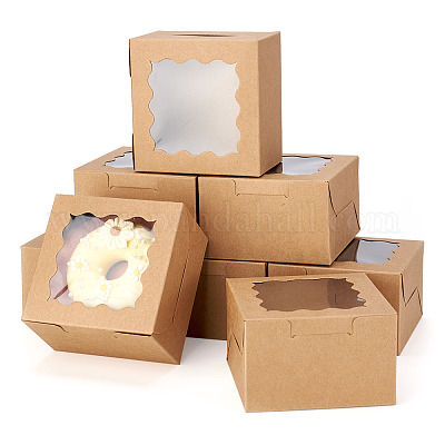 Квадратные бумажные коробки для печенья с квадратным прозрачным окном с кружевными краями CON-TAC0001-12A-02-1