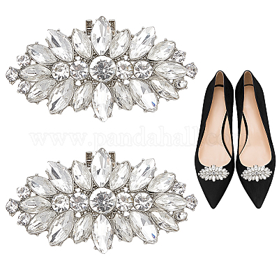 2 шт. украшения для обуви из цветочного сплава со стразами FIND-CP0002-32-1