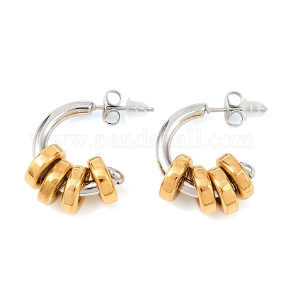 Двухцветные серьги-гвоздики в форме буквы С из нержавеющей стали 304 EJEW-K268-78GP-1