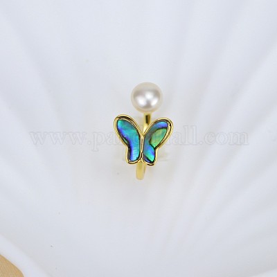 Натуральный пресноводный жемчуг с кольцами-манжетами из натуральных ракушек WGACE42-12-1