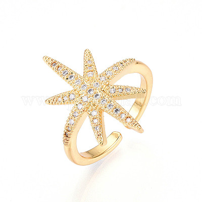 Латунные кольца-манжеты с микропаве и прозрачным цирконием для женщин KK-T074-07G-1