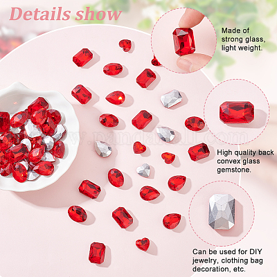 Wholesale FINGERINSPIRE 64 Pcs 4 Shapes Pointed Back Rhinestone Glass  Rhinestones Gems Pink AB Color Rectangle/Teardrop/Heart/Oval Crystal Jewels  Embelishments with Silver Plated Back for Craft Making 