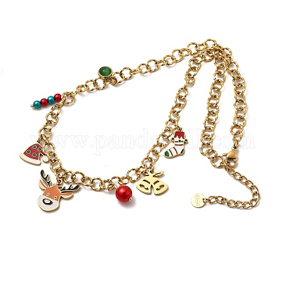 Женские рождественские ожерелья с кулоном в виде колокольчика из нержавеющей стали 304 NJEW-Z092-02G-1