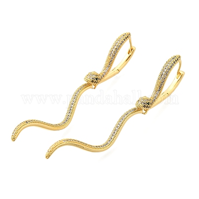 Серьги-кольца в форме змеи из латуни с прозрачным кубическим цирконием EJEW-C147-07G-1