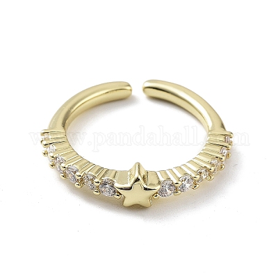 Звездообразное покрытие стойки латунь микро паве прозрачный кубический цирконий открытые кольца RJEW-D020-11G-1