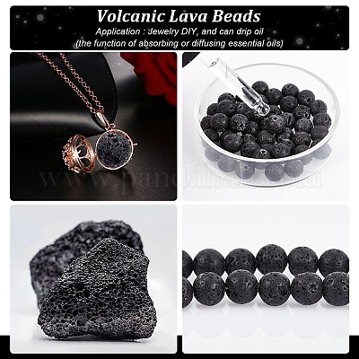 Natural Lava Beads, Full Strand, Round Black Volcanic Rock, Gemstones