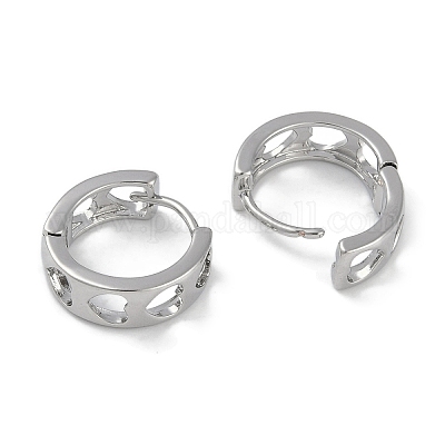 Полые латунные серьги-кольца в форме сердца EJEW-L292-014P-1