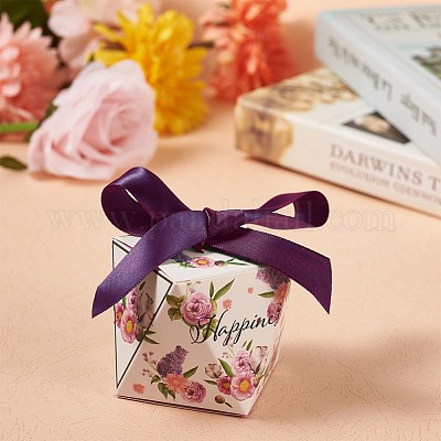 10 Sets Candy Packaging Wedding Party Diamond Gift Box with Ribbon 8x8x5.9cm