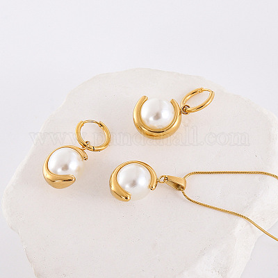 Комплекты из ожерелий и серег-колец из нержавеющей стали 304 PO6215-3-1