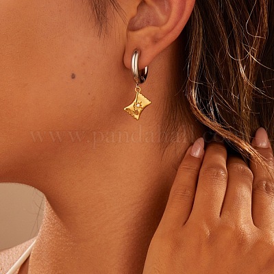 Рождественские двухцветные серьги-кольца из нержавеющей стали 304 с прозрачным кубическим цирконием FS-WG279DA-08-1