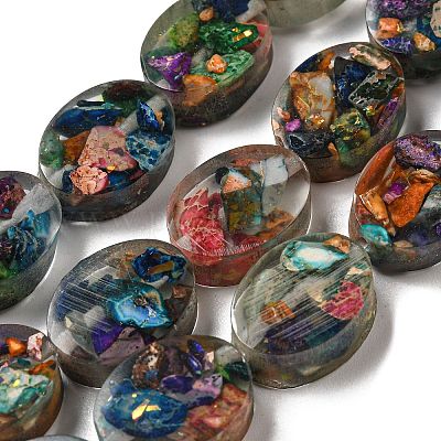 Окрашенная натуральная императорская яшма с нитями смоляных бусин G-G083-A05-01-1