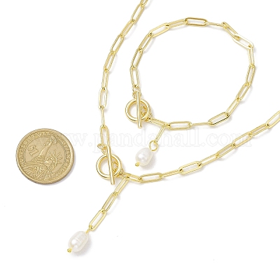 Ожерелья и браслеты с подвесками из натурального культивированного пресноводного жемчуга овальной формы SJEW-JS01300-1