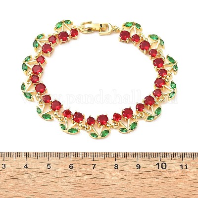 Браслеты-цепочки из вишневой латуни с микропаве из кубических цирконий BJEW-L703-01A-G-1