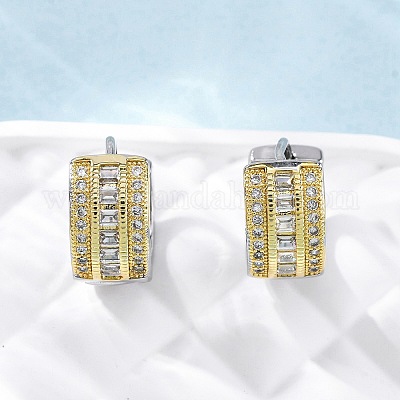 Латунные серьги-кольца из прозрачного кубического циркония EJEW-H158-18B-GP-1