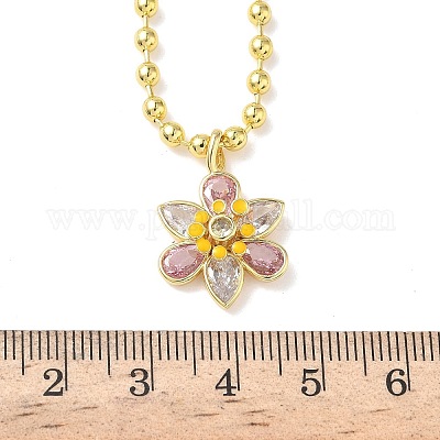 Латунные подвески в форме цветка с розовым и прозрачным кубическим цирконием и эмалевым паве NJEW-G183-04G-1