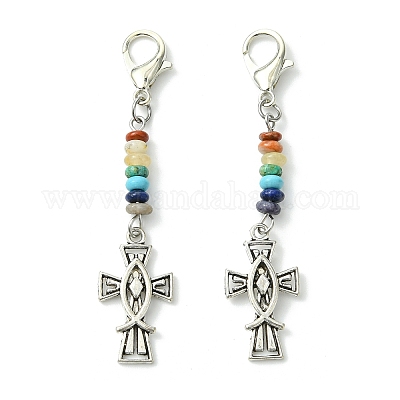 Крест-распятие с подвеской из эмали из сплава рыбы-Иисуса HJEW-JM01538-1