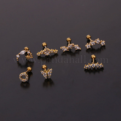 Серьги для хряща из хирургической нержавеющей стали 316L с микропаве из прозрачного кубического циркония WG14BE9-11-1