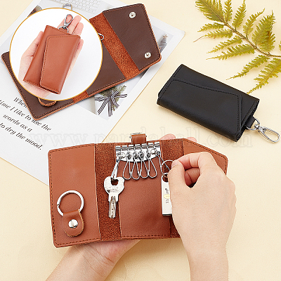 WADORN 3 Colors Leather Car Key Holder Bag, Leather Keychain Holder Soft  Leather Key Fob Case Cover with 6 Hooks Keyring Wallet Snap Closure Small