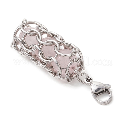 Круглый подвесной декор из натурального розового кварца HJEW-TA00357-04-1