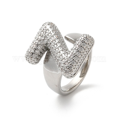 Открытое кольцо-манжета из латуни с надписью микро паве для женщин с прозрачным кубическим цирконием RJEW-N046-03Z-P-1