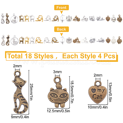 Wholesale SUNNYCLUE 1 Box 72Pcs Cat Charms Cats Charms Bulk Pet