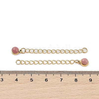 Ионное покрытие (ip) 316 хирургическая нержавеющая сталь удлинитель цепи панциря с натуральным родонитом круглый шарм STAS-A097-01G-08-1