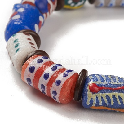 Hand painted Ghana Krobo Glass Bead Beaded Bracelet, Afrocentric