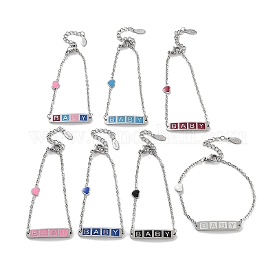 201 браслет из нержавеющей стали в форме сердца и прямоугольника с надписью baby link BJEW-B090-02B-1