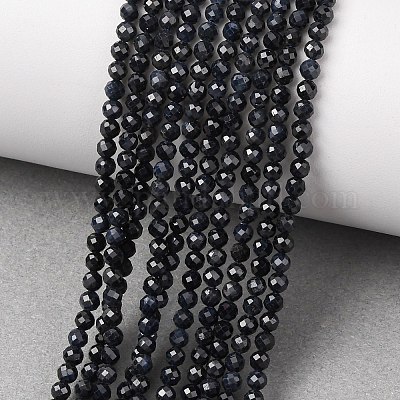 Natürliche schwarze Saphirperlenstränge&nbsp;G-P625-3mm-01-1