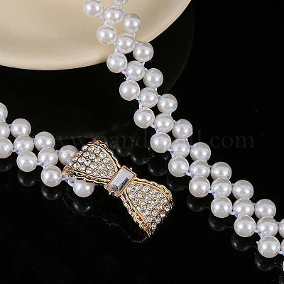 Эластичные цепочные ремни из сплава и акрила с бусинами-имитаторами WG979C0-06-1