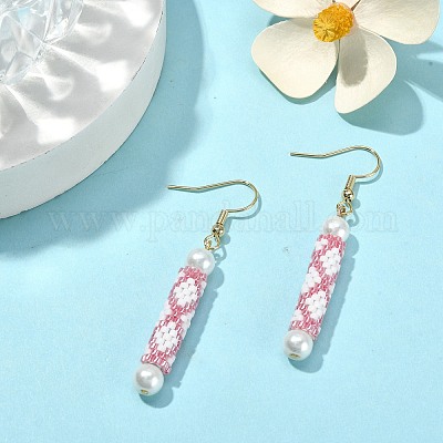 Серьги с подвесками из стеклянного жемчуга и семян EJEW-MZ00059-02-1