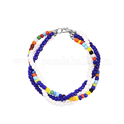 Многорядные браслеты из стеклянных бусин для женщин BJEW-JB12052-03-1