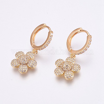 Серьги-кольца из латунного микро-паве с фианитами EJEW-F172-D03-G-1